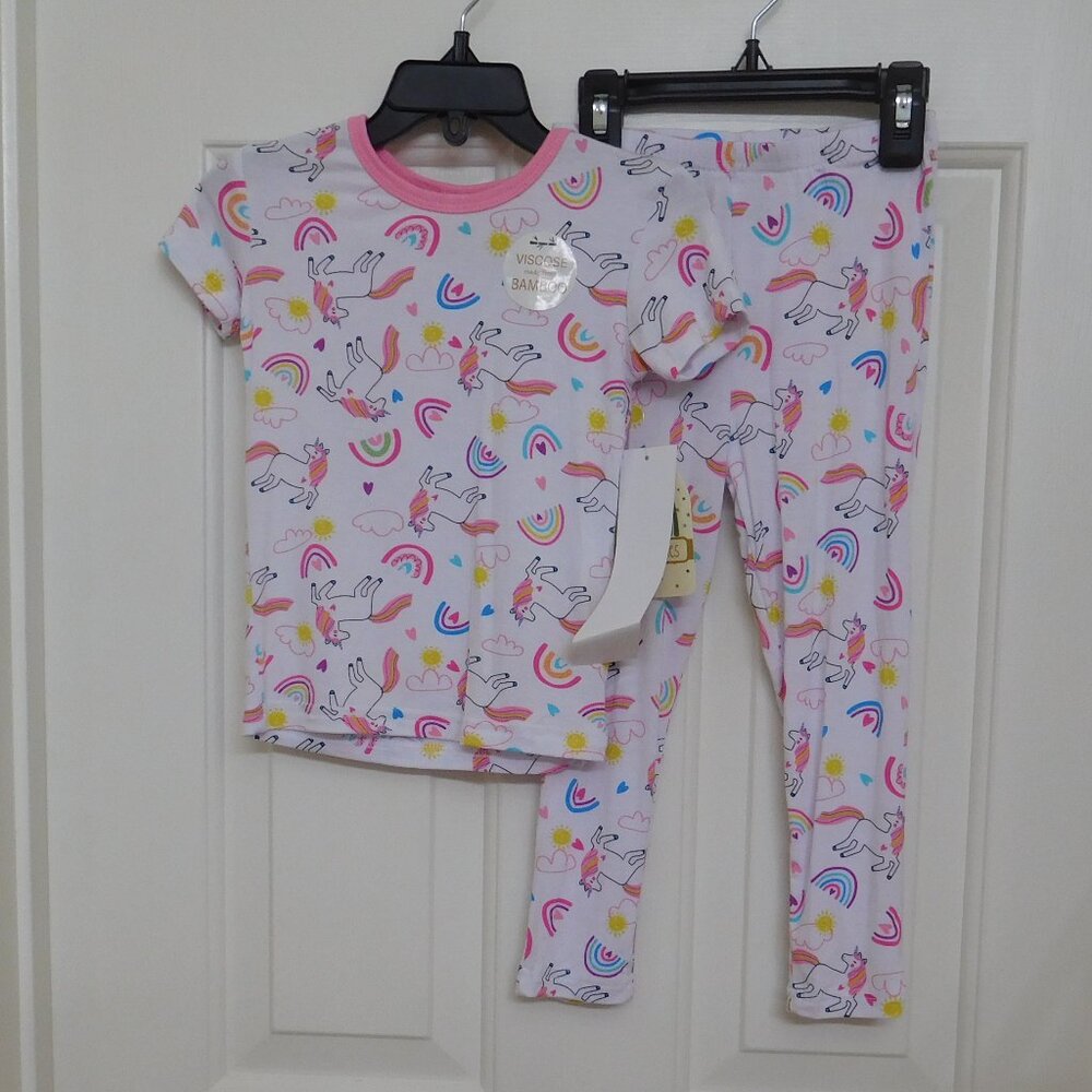NWT 2pc Millie & Myles Rainbow Unicorn Bamboo Pants Pajamas a 3t